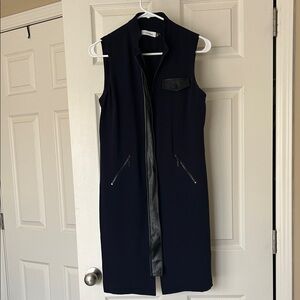 Calvin Klein Navy Sleeveless dress with Black Faux leather Accents